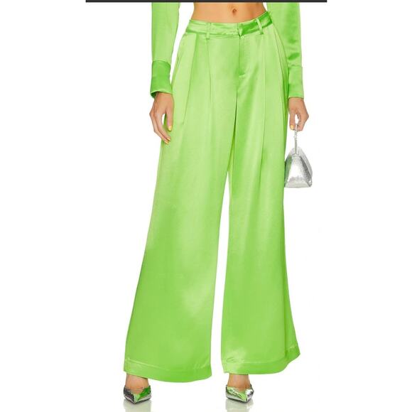 Retrofete Pauletta Pant Lime Punch Green Size Wide Leg NWT Sample Pleats Medium - Picture 1 of 11